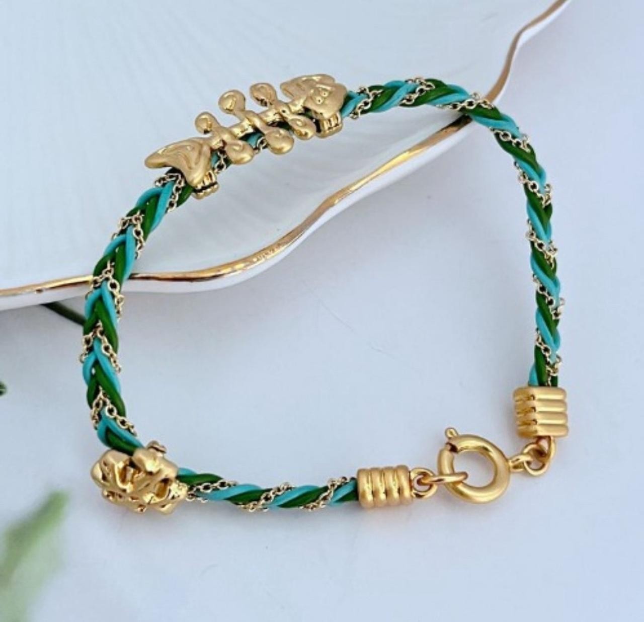New Tory Green Fish Roop Bracelet with Jewelry Pouch Size:18cm