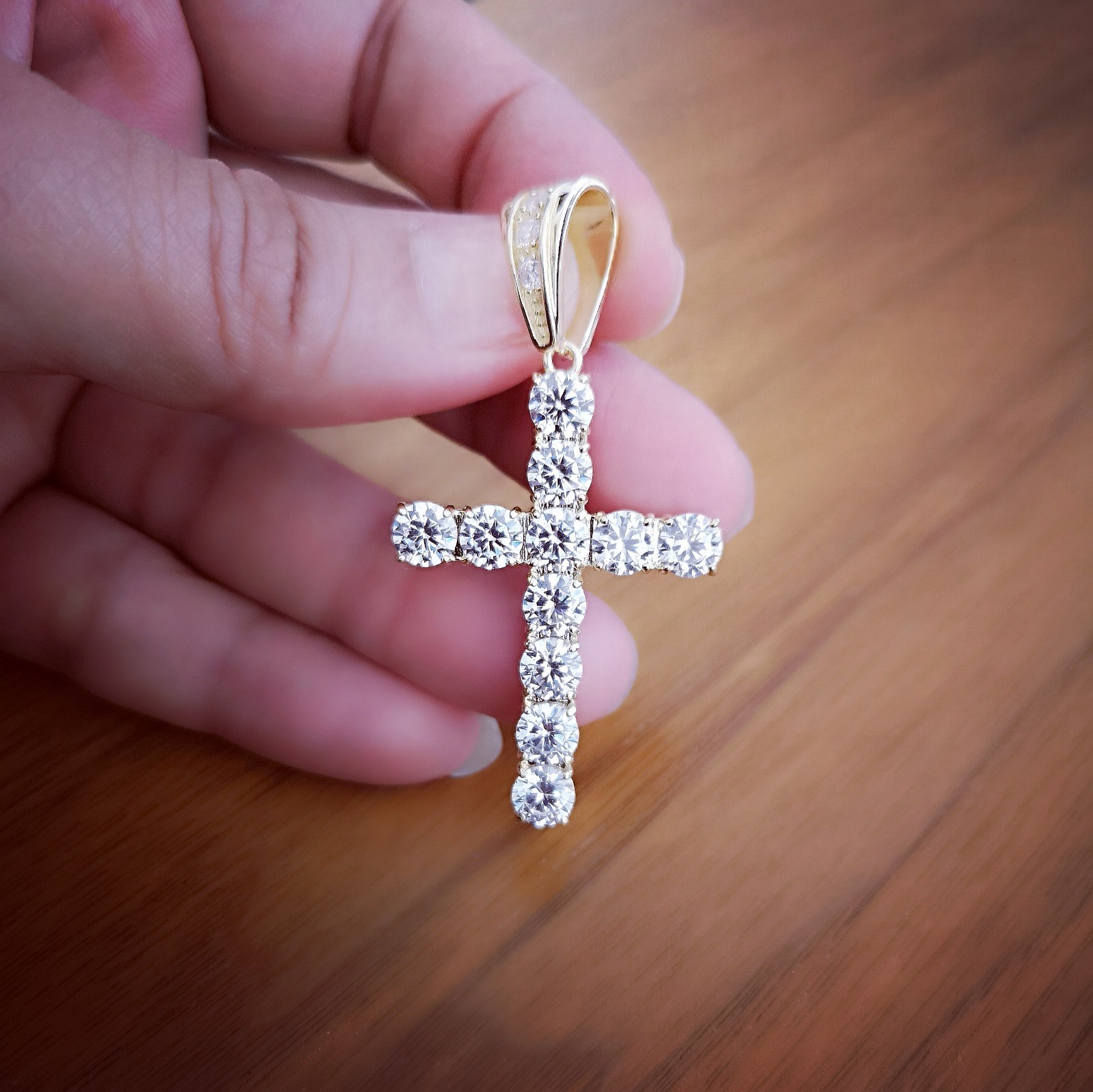 10 Ct Cross Pendant Necklace Simulated Diamond in 14K Yellow Gold-Plated Silver