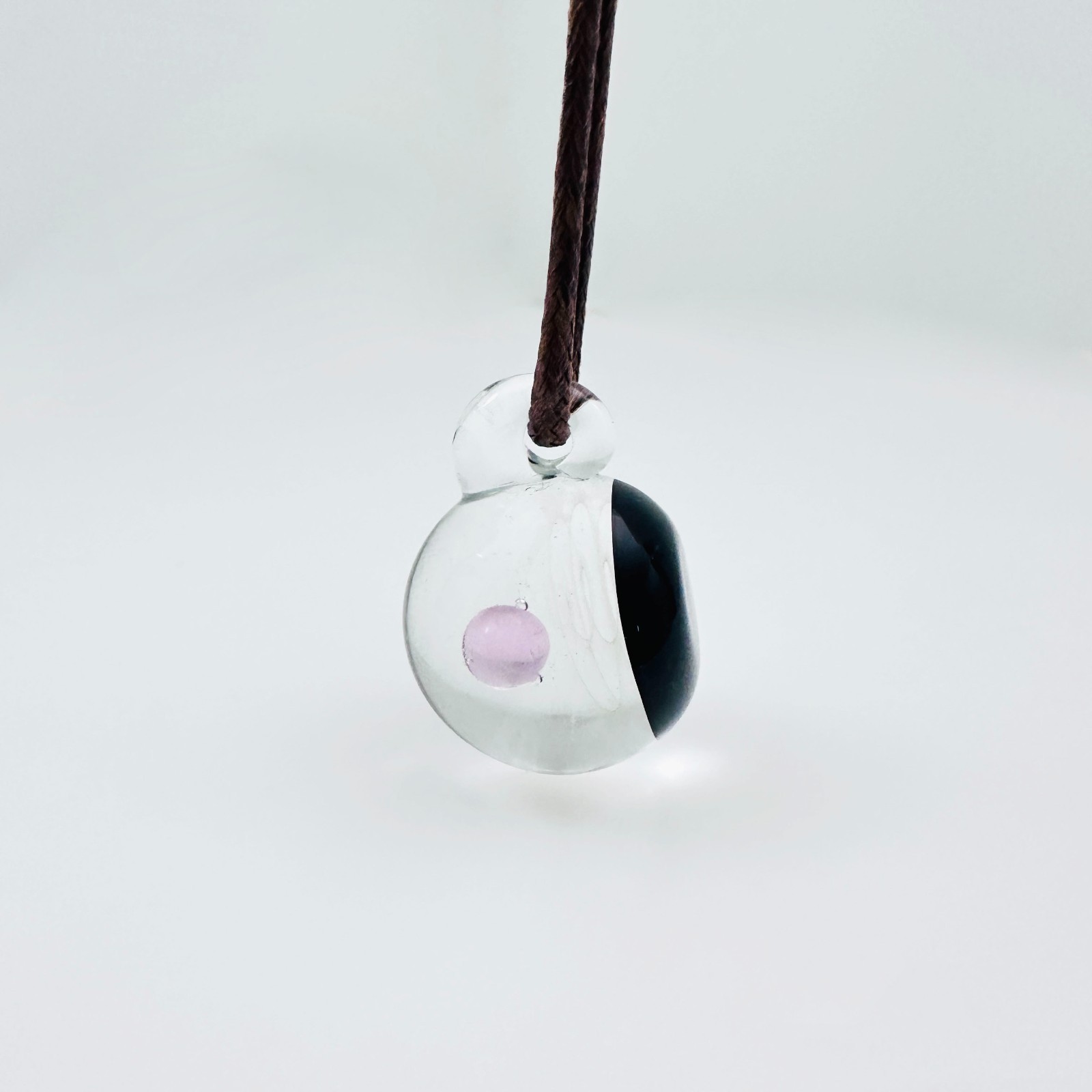 Galaxy Cosmic Sphere Glass Lampwork Pendant w/Long Brown Cord Necklace