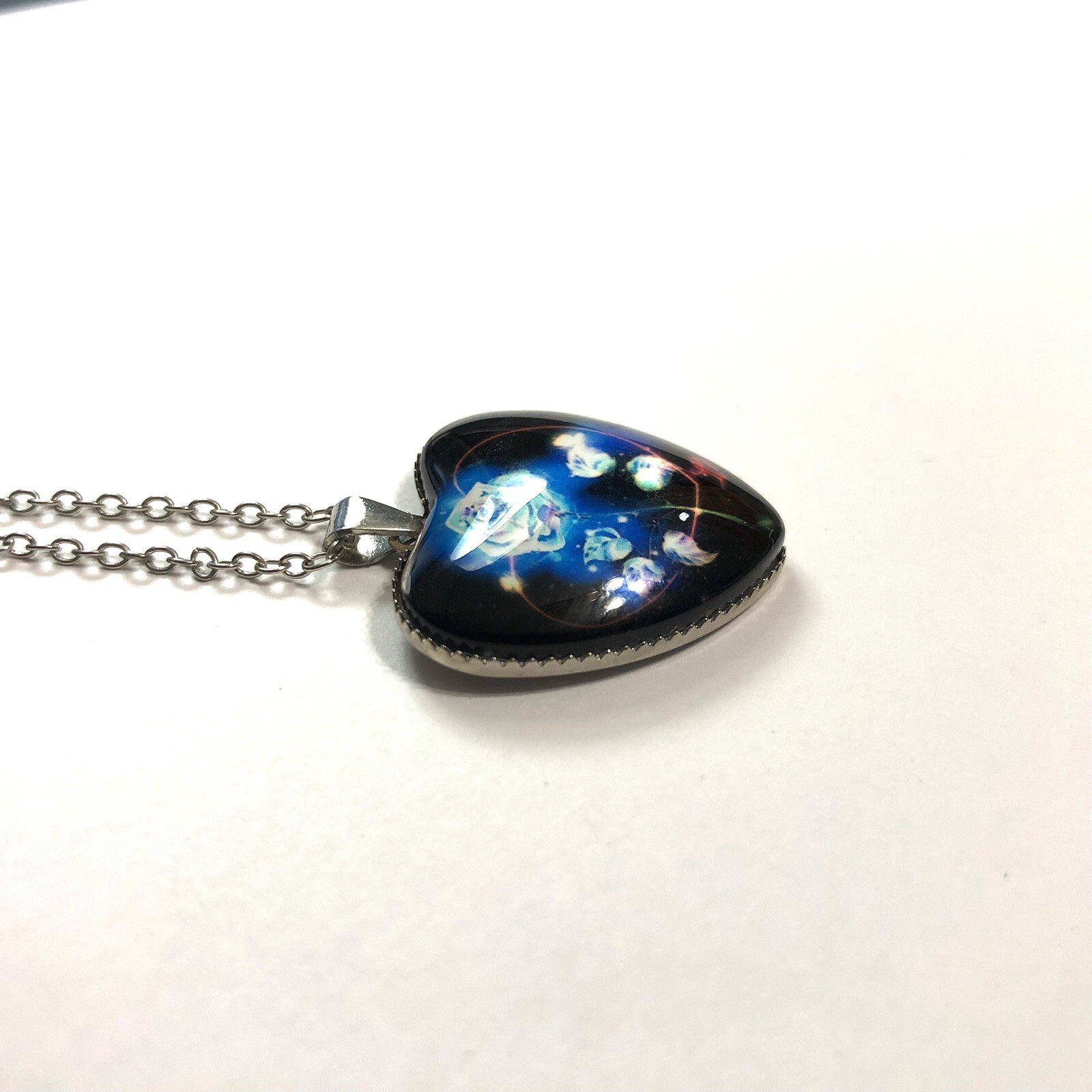 Exquisite Vintage Blue Rose Printed HeartPendant Necklace
