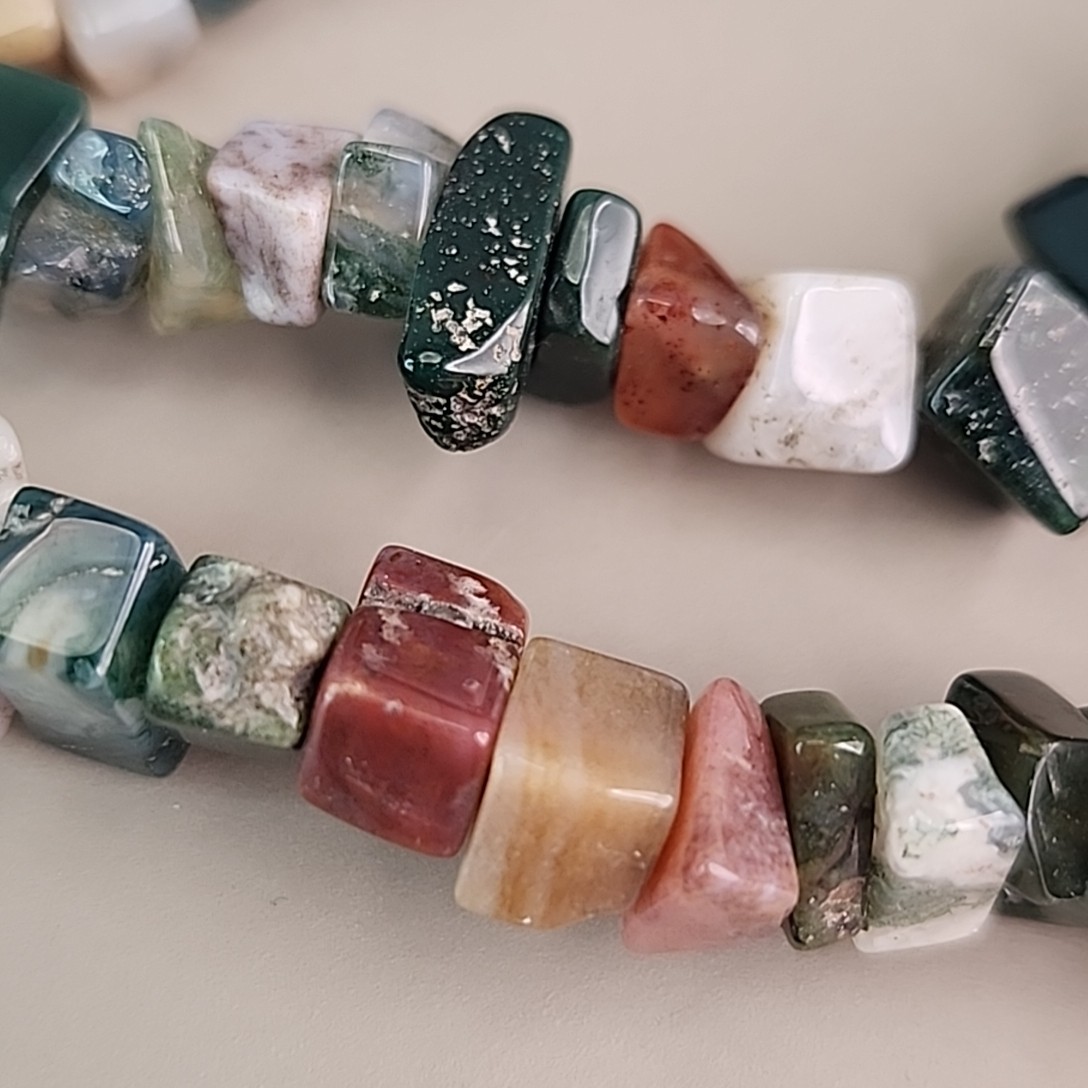 Stone Beaded Necklace Polished Chip Two Layered Jasper Variety 18.5″