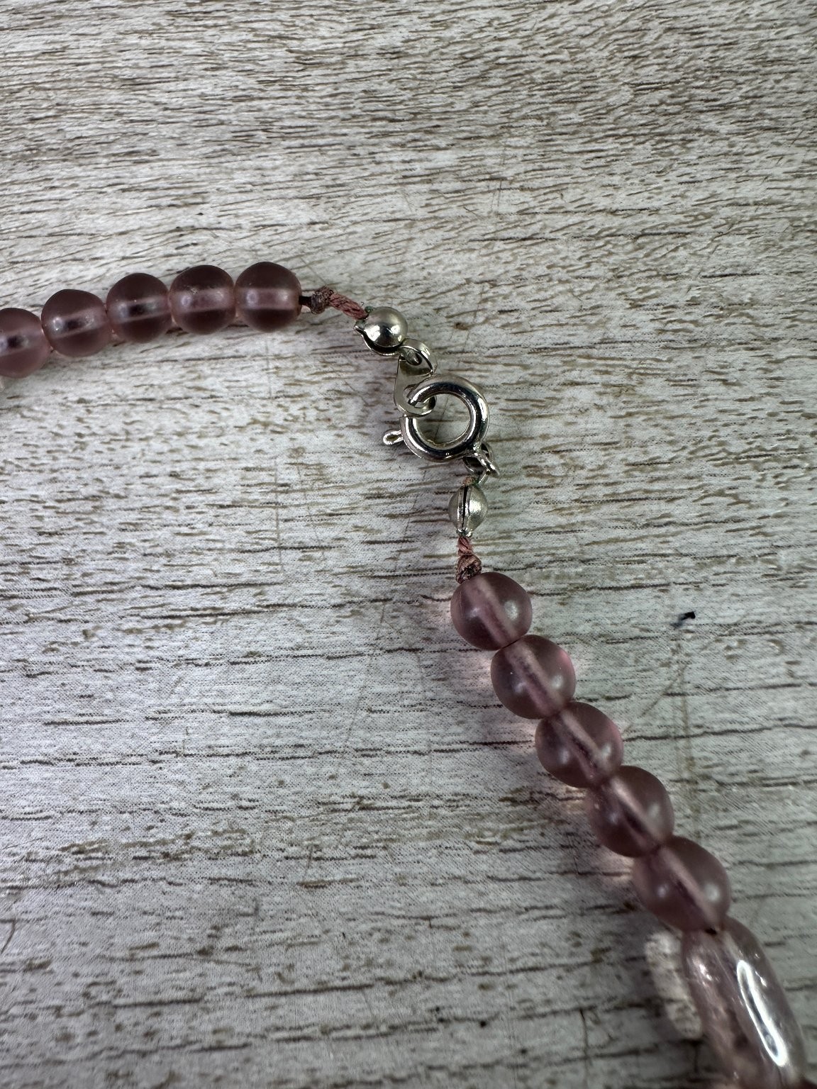 Artisan Beaded Necklace Pink Purple Iridescent Glass Acrylic Beads 22.5″ Length