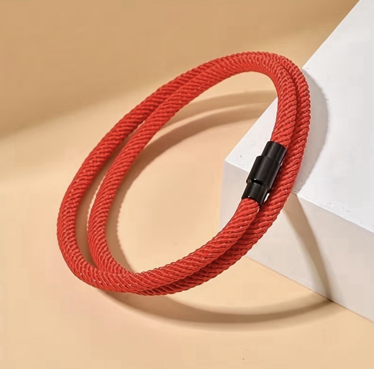 6pcs Men’s wrap bracelet set, magnetic closure, rope alloy, 4mm/19.5 cm