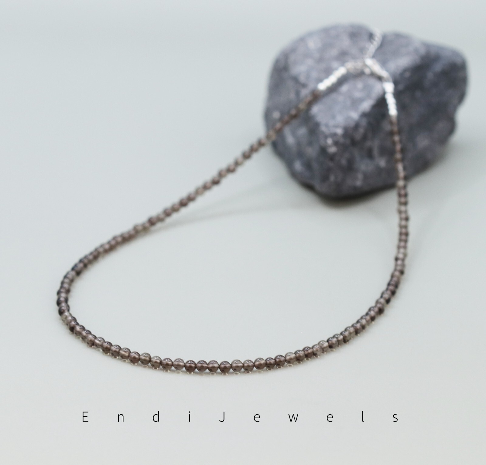 Natural Smoky quartz Small 3mm Round Beaded Choker adjustable 15 to 17 inches