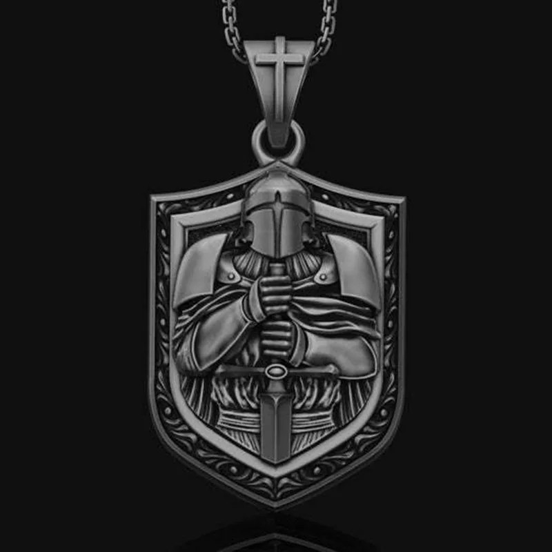 Knight Shield Necklace Crusader Warrior Jewelry Vintage Silvery Pendant Amulet