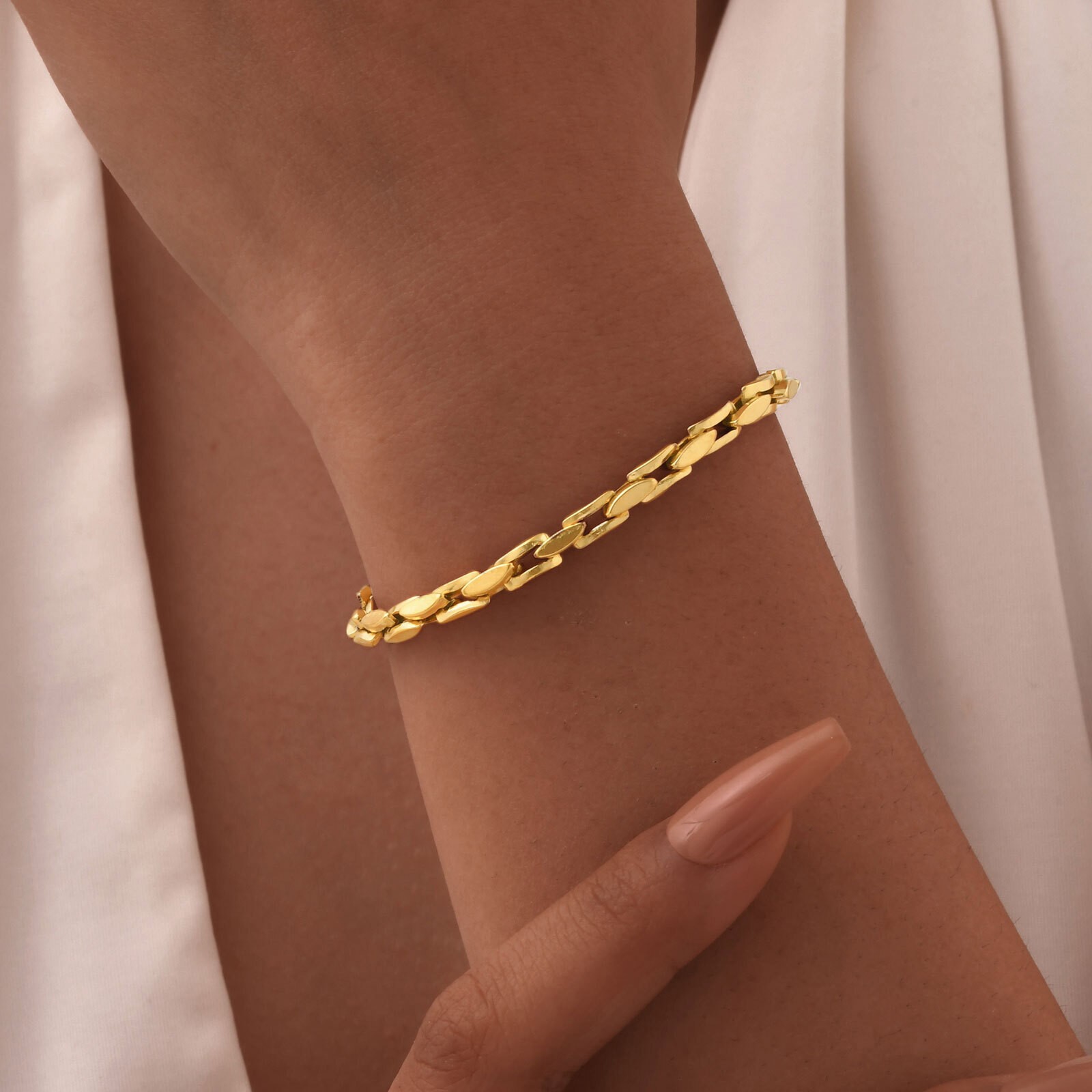 Stainless Steel Simple Plain Chain Strand Bracelet Couple Link Bracelet Classic