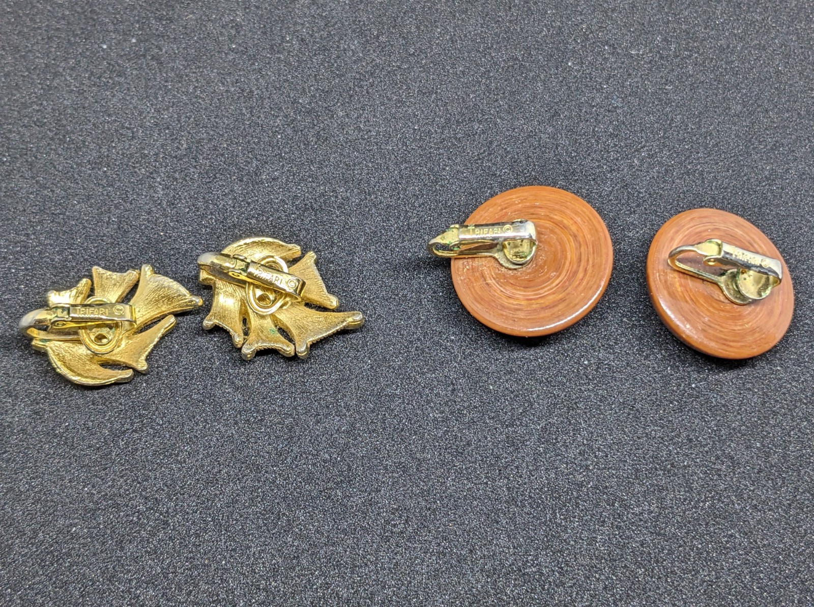 Six Pairs Vintage Crown Trifari Clip-On Earrings; include Grape Leaf Cluster