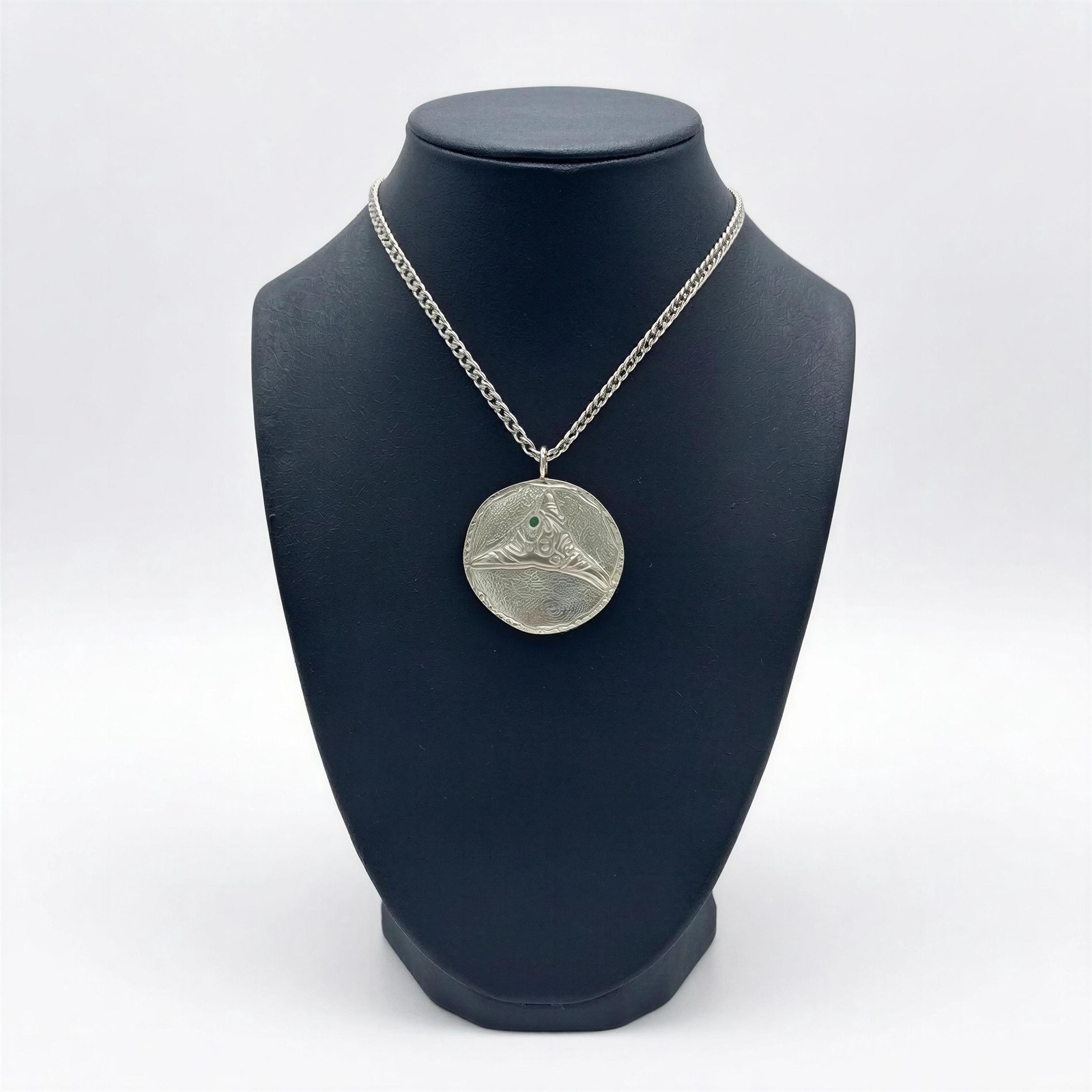 Handcrafted Lead-Free Pewter Taino Trigonolito Pendant on 3.5mm Cuban Links