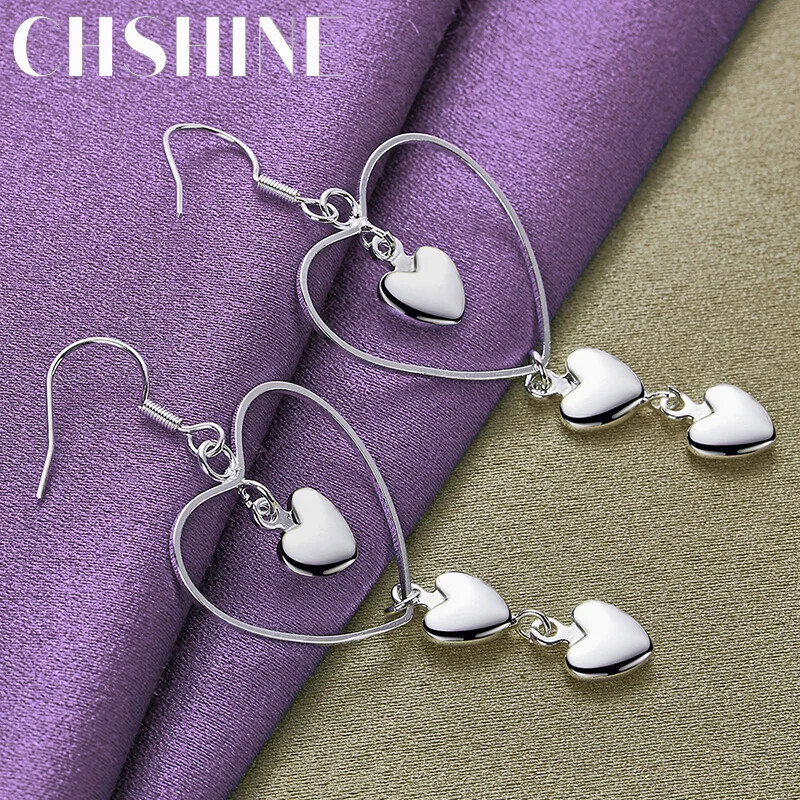 CHSHINE 925 Sterling Silver Love Heart Earrings For Women Fashion Charm Jewelry