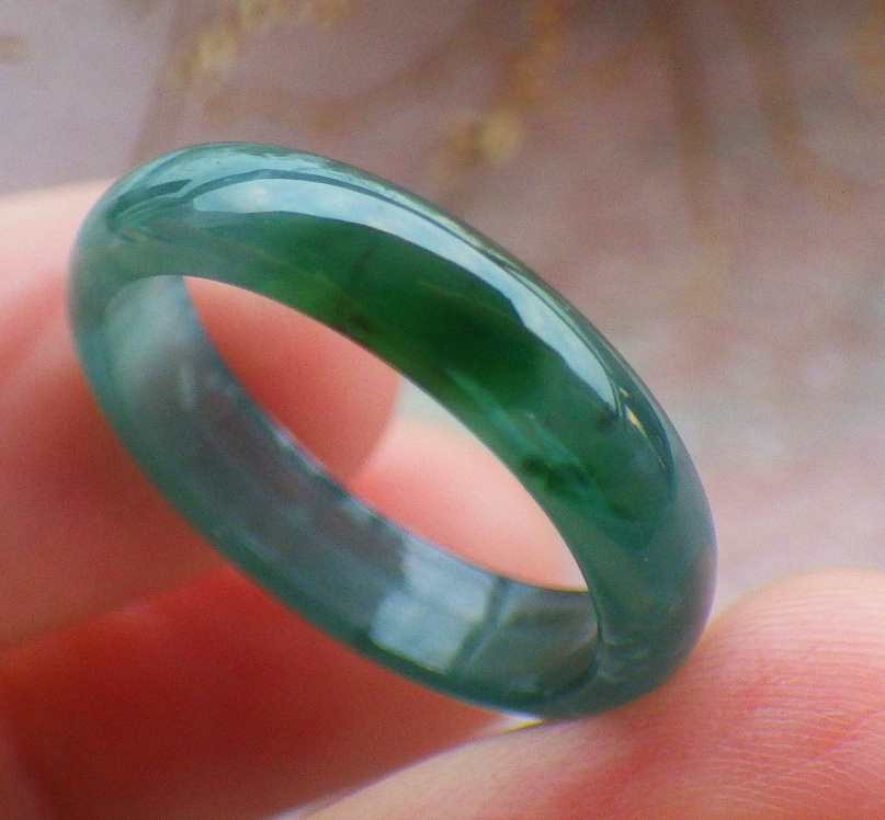 Video Certified Green Natural A Jadeite Jade Round Circle Ring NO. 8 # 121744 TS