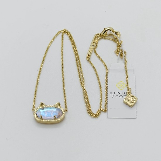 New Kendra Scott Elisa Cat Gold Pendant Necklace In Dichroic Glass