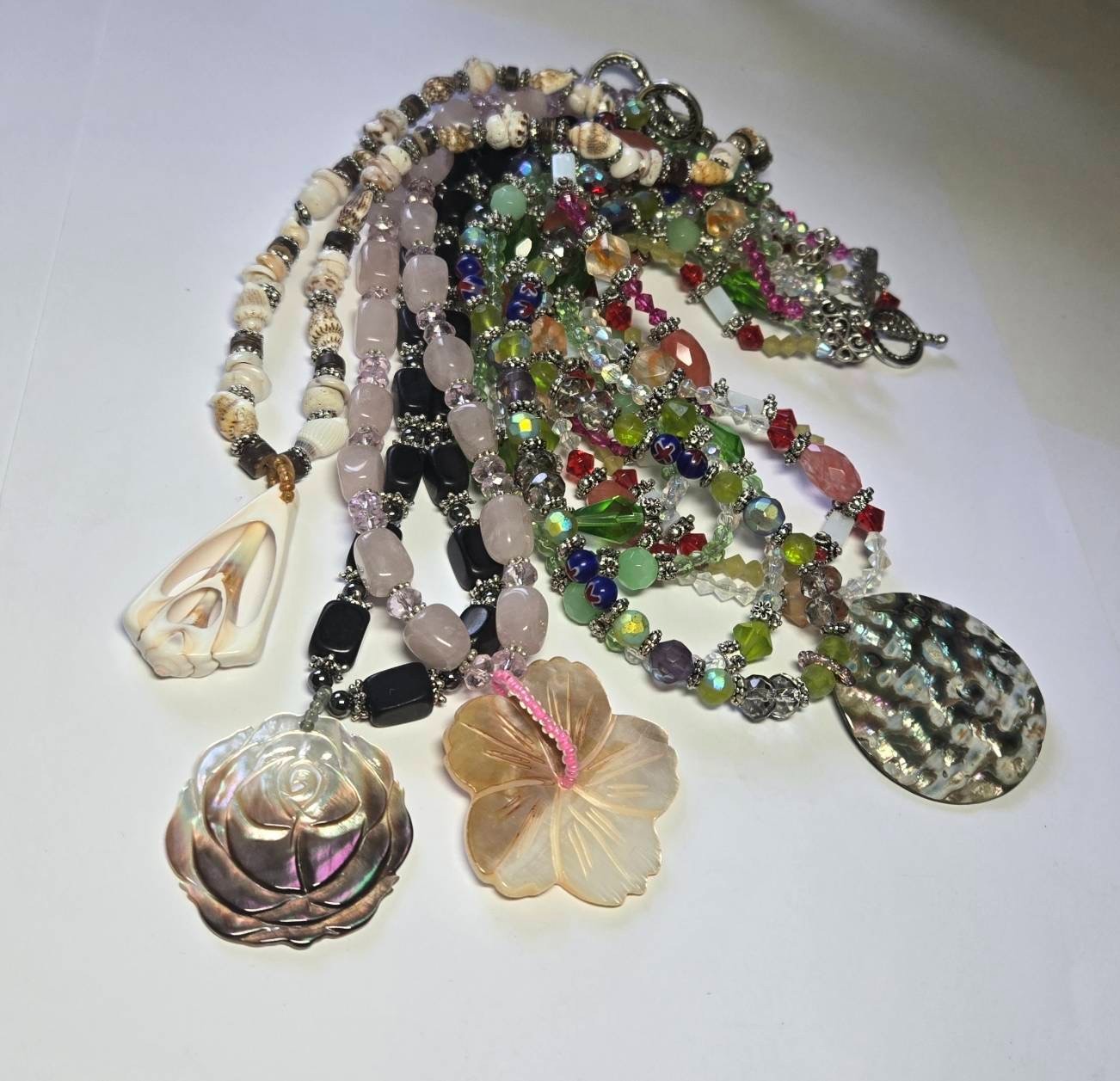 Handmade Beaded Shell Pendant Necklace Set Beach Boho Coastal Jewelry Lot 6 pc