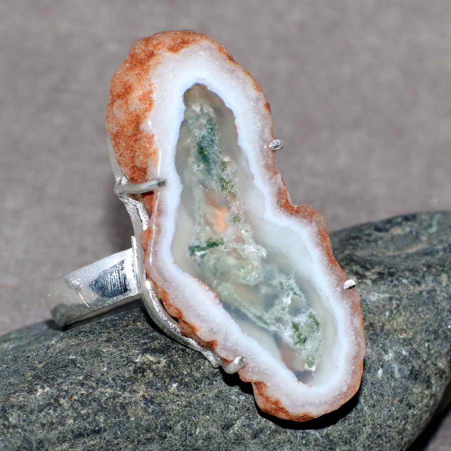 925 Silver Plated Tree Agate In Solar Slice Ring US 7 Unique Boho Gift Trendy GW
