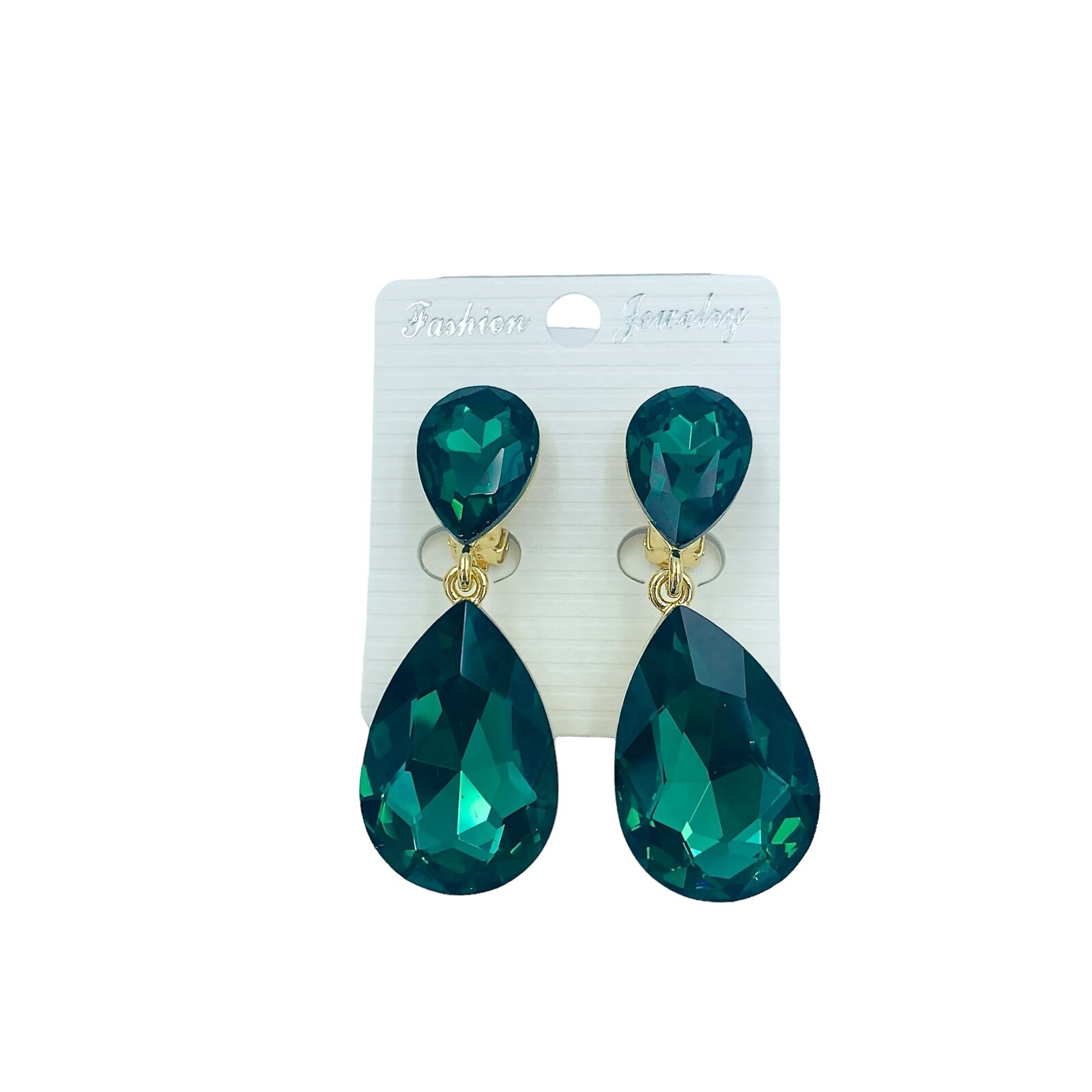 Clip On 2 Tier Teardrop Crystal Dangle Earrings – 4 Colors (0.75x2in)