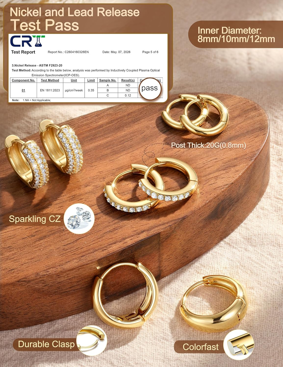 14K Gold Plated Chunky Hoop Earrings for Women Hypoallergenic – 4 Pairs Non Tarn