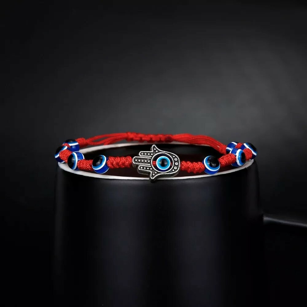 Style Hand Braided Lucky Red String Charm Bracelet Women Men Blue Evil Eye Round