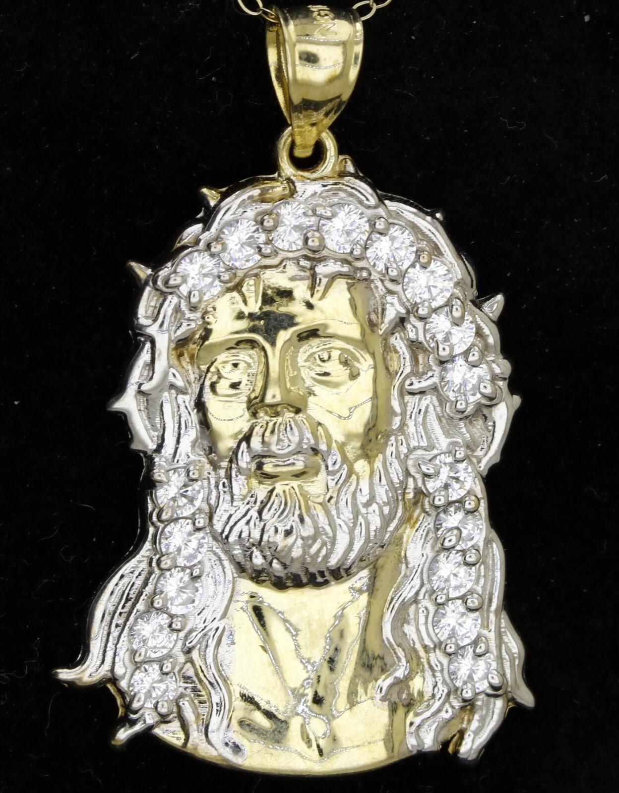 10K Y/G 4.65gr Pendant “Religious Jesus Head” With CZ / 1.5×1. inch #1406