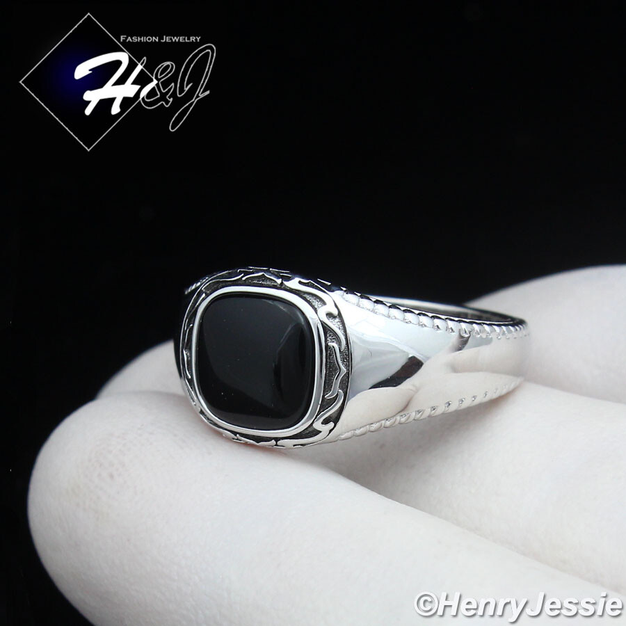 MEN SOLID 925 STERLING SILVER SQUARE BLACK ONYX PLAIN SILVER RING*SR206
