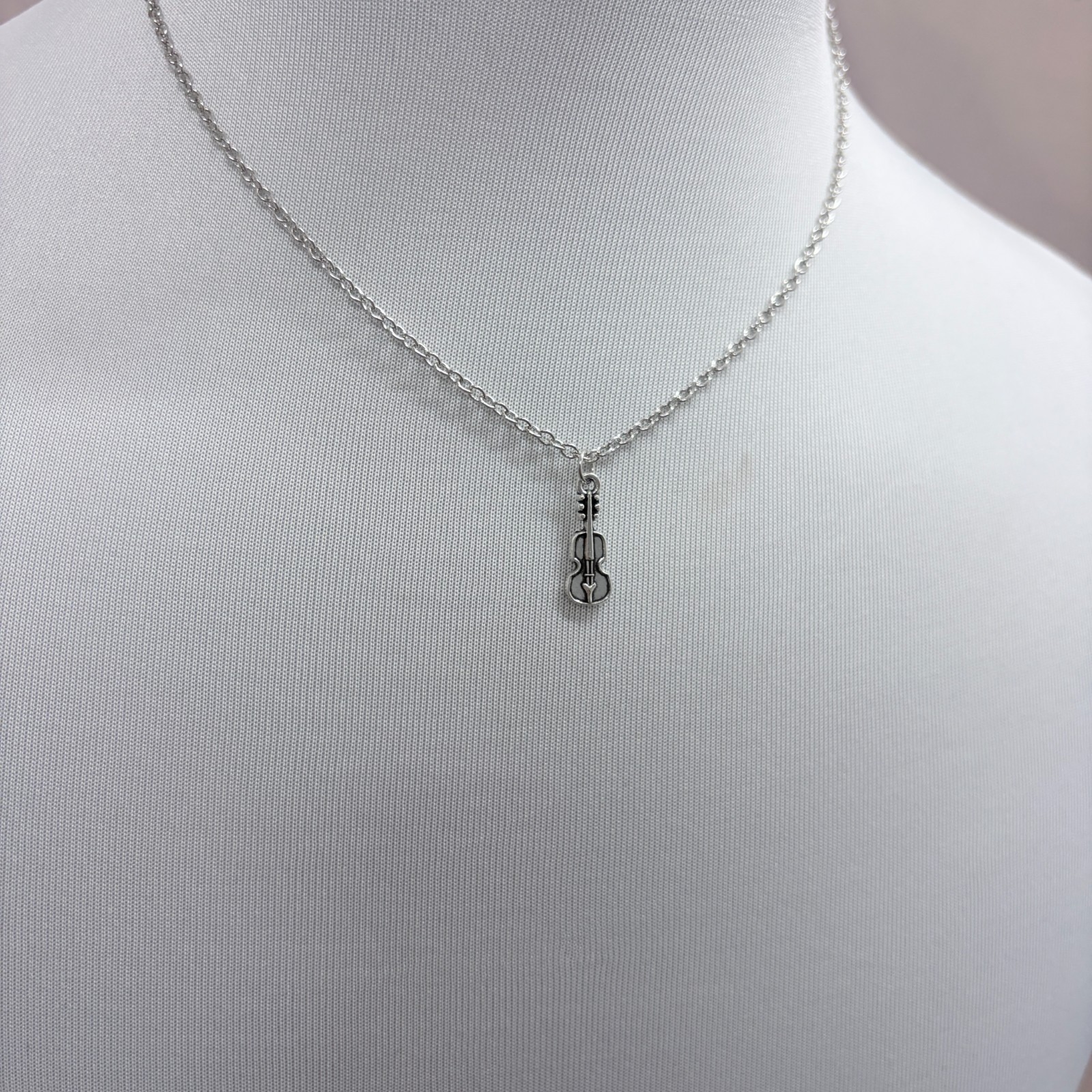 Silver Tiny Violin Pendant Adjustable Necklace | 16″ + 2″ Extender