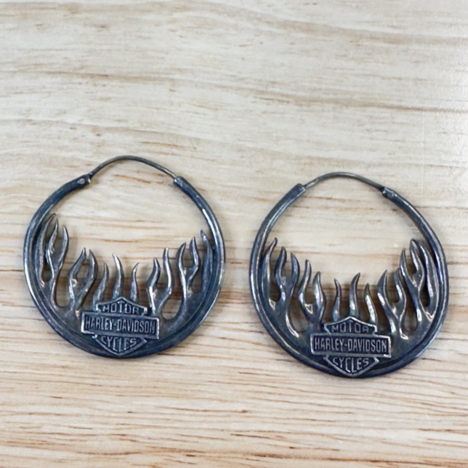 Harley Davidson Sterling Silver Hoop Earrings Logo Vintage 13.4 g 33mm