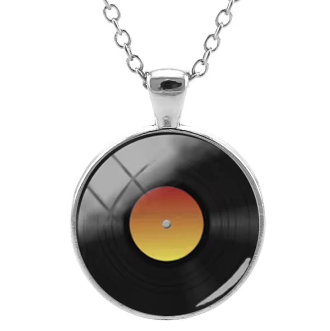 Music Record Pendant Necklace – Music Themed Jewelry – Silver Tone Disc & Chain