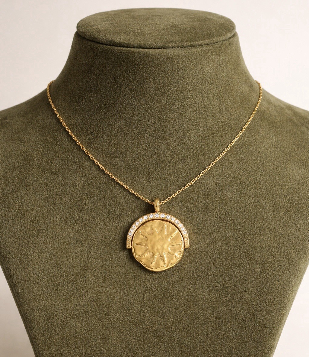 Anthropologie Sun Star Moon Necklace Celestial Charm Halo CZ Boho Double Sided