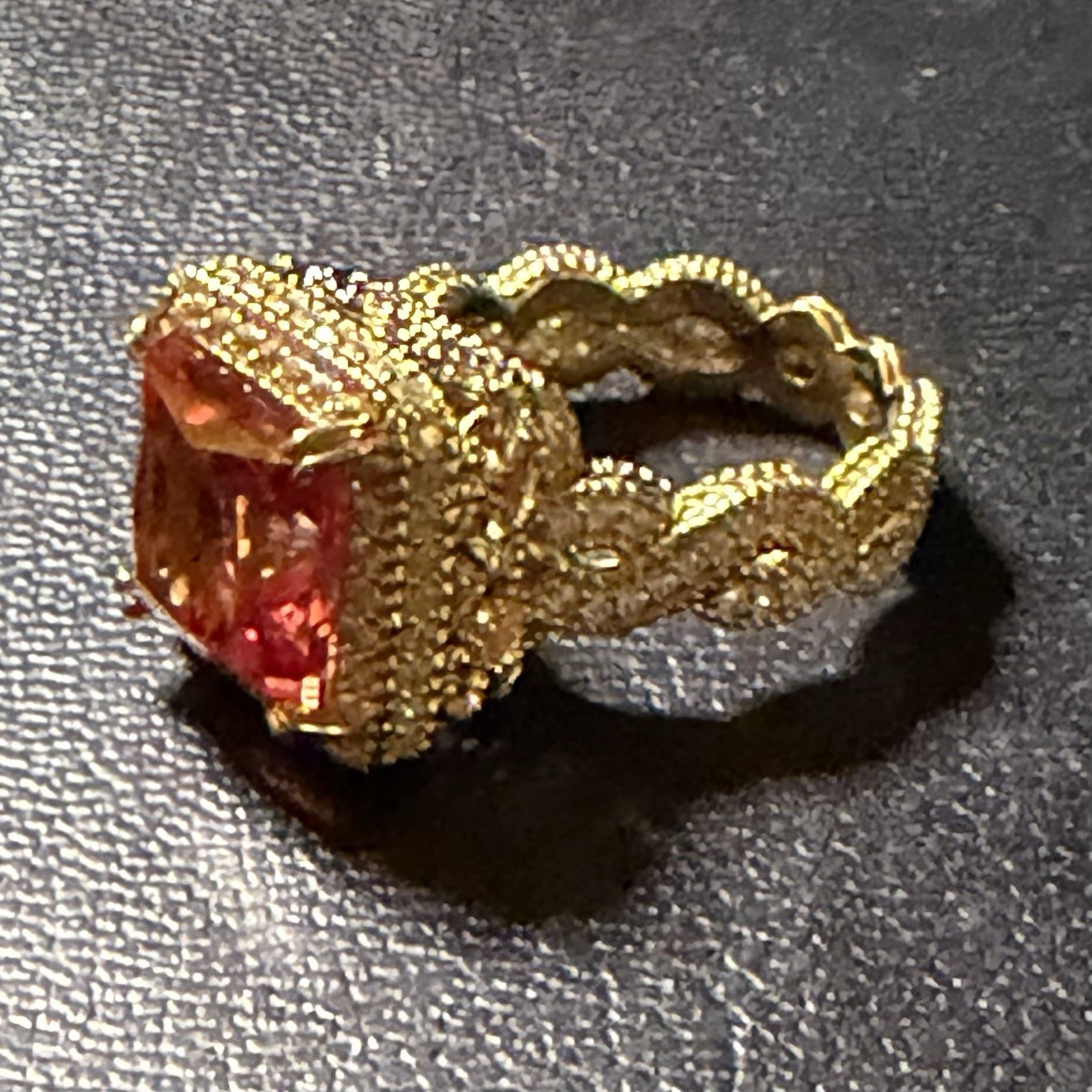 Judith Ripka Padparadscha Sapphire & CZ Cocktail Ring In 14K Gold Clad Size 6