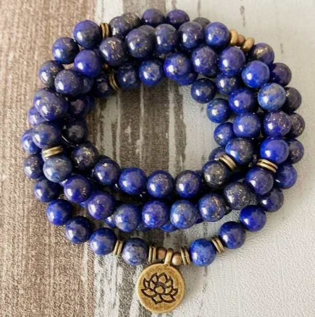 2025NEW! 108 Mala Lapis Lazuli Stone Beaded Prayer Bracelet Or Necklace Gift