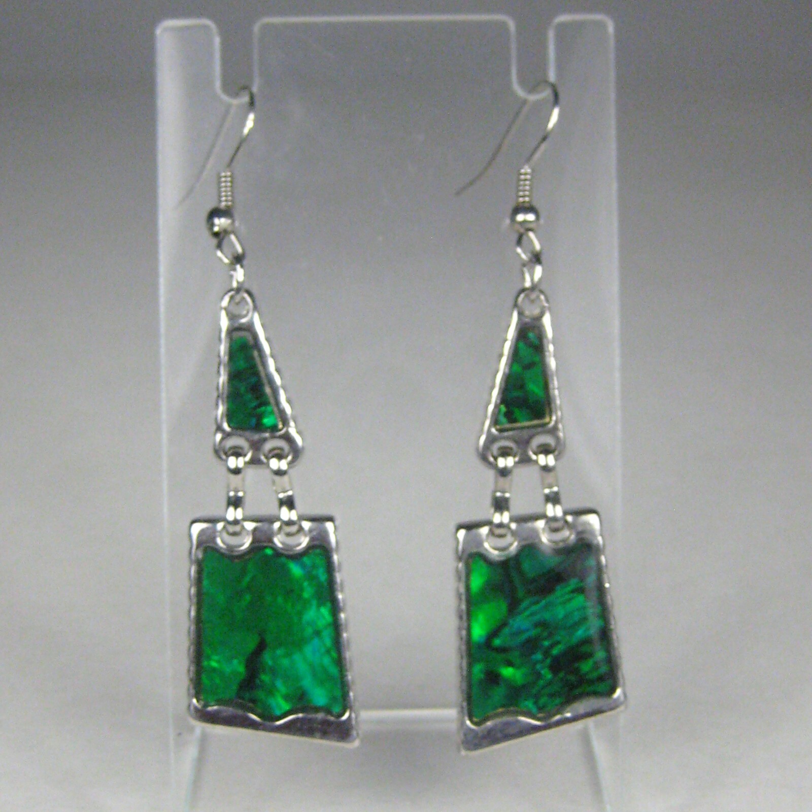 Earrings Dangle Silvertone 2.4 in Women Jewelry Statement Hook Modern Green