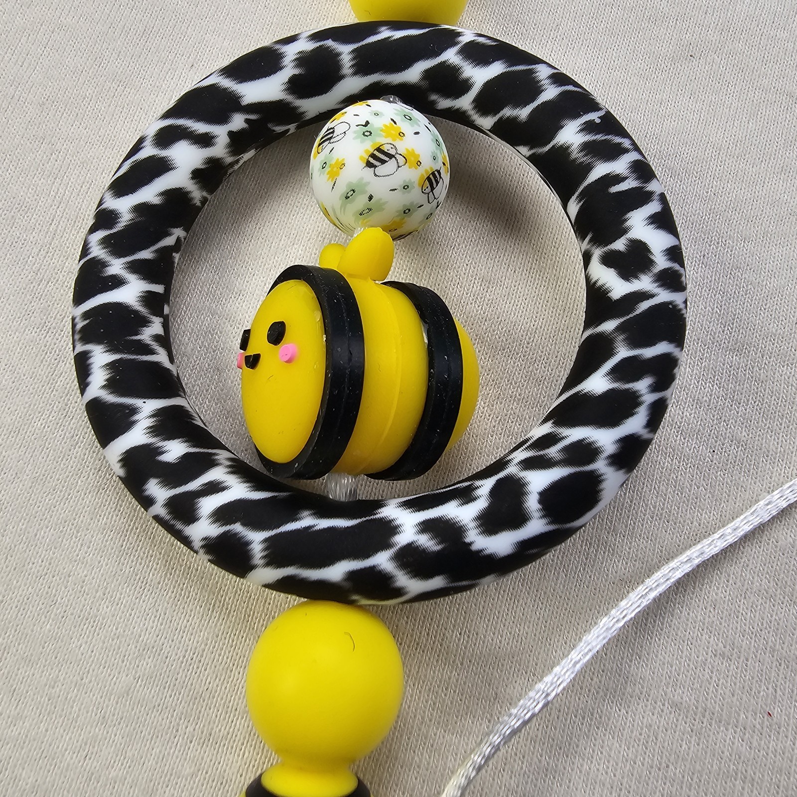 Car Rearview Mirror Charm Silicone Beads Circle Be Kind Bumble Bee And Tassle