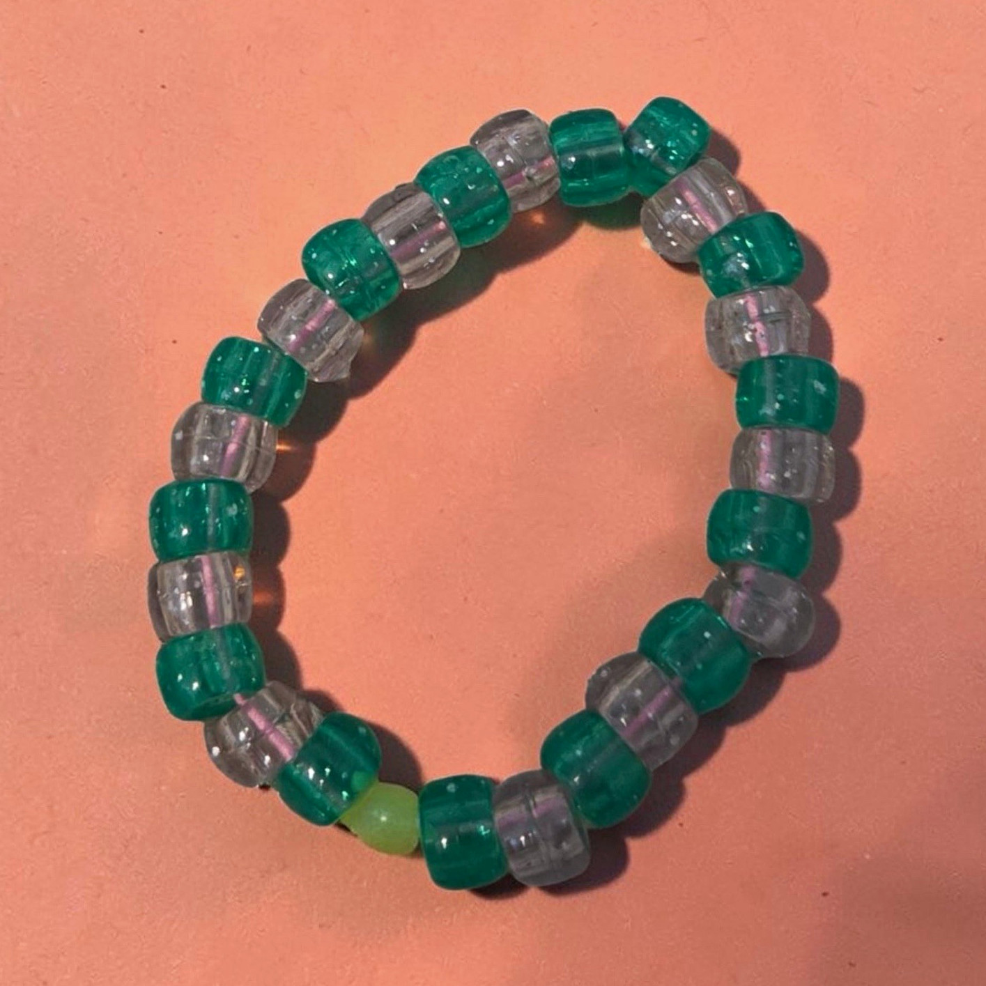 Green Clear Plastic Beaded Stretch Slip-On Bracelet Round Beads