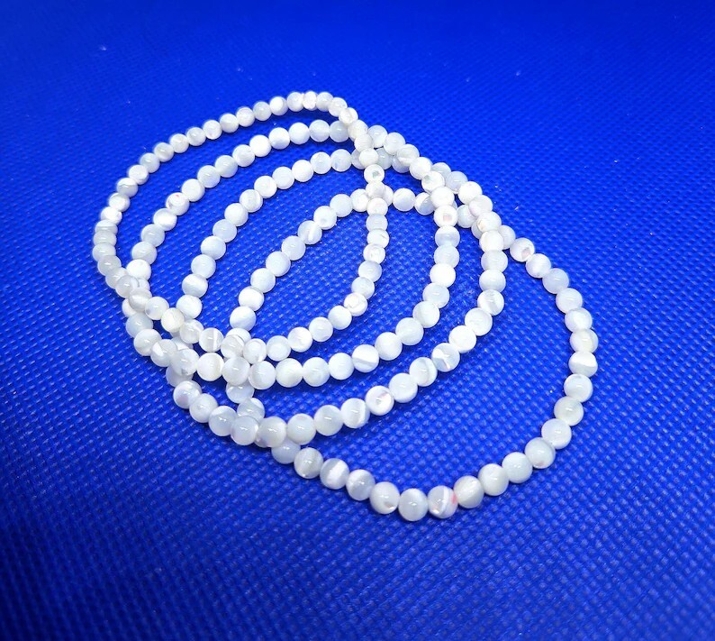 Handmade Mother of Pearl Elastic Stretch Bracelet – 4mm Round Gemstone Bead