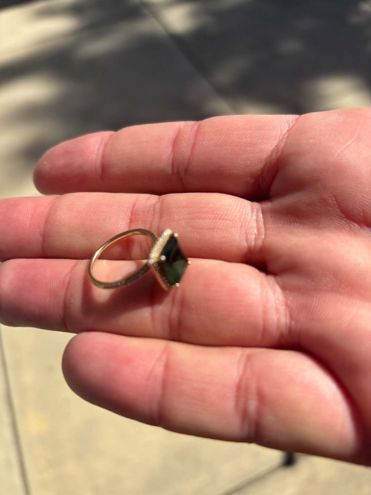 Emerald & Moissanite Rose Gold Ring × 1 14K Yellow Gold / Lab Emerald