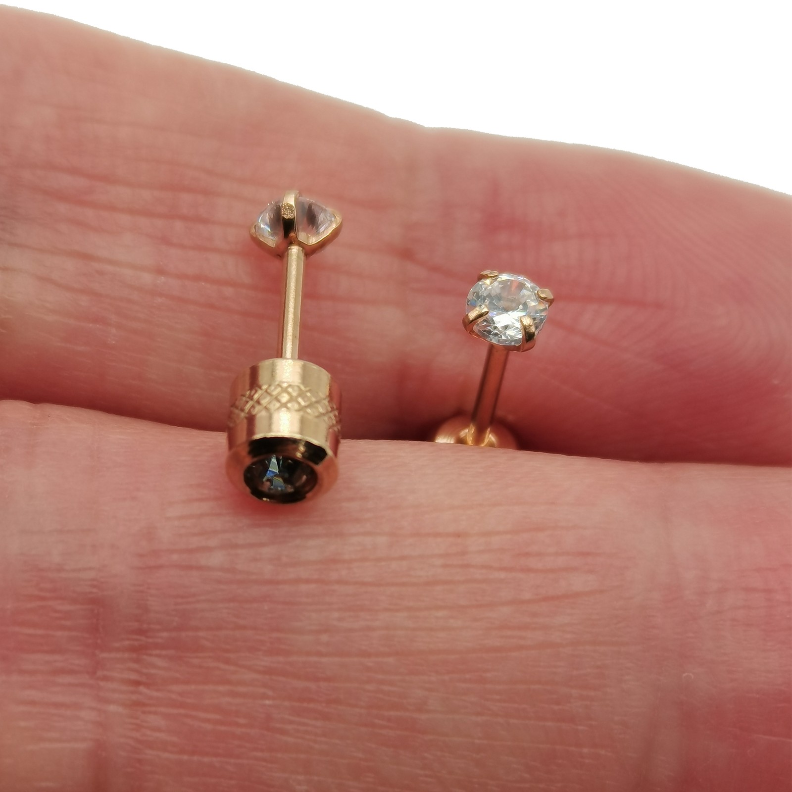 18K Rose Gold Filled Hypoallergenic 3×3 mm Four-Claws Round Zircon Stud Earrings