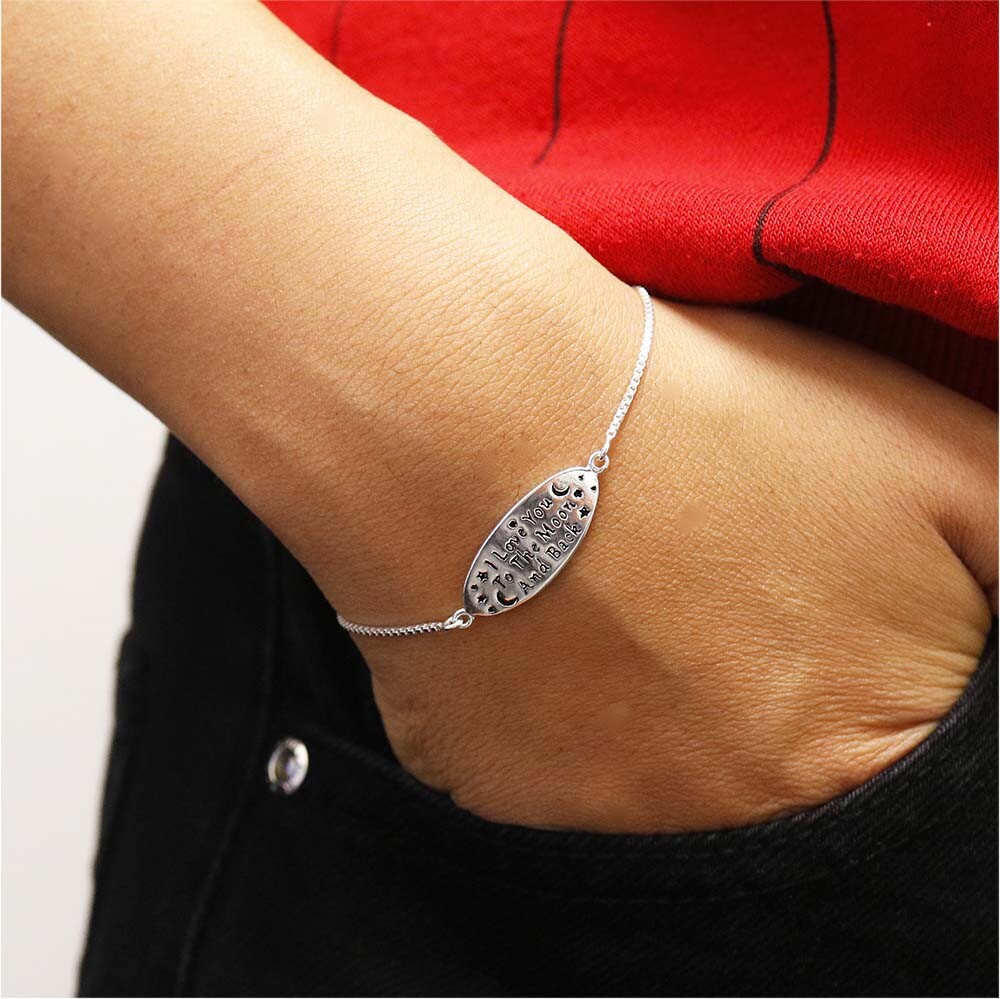 Solid sterling Silver “I Love You To the Moon and Back” Adjustable Bracelet