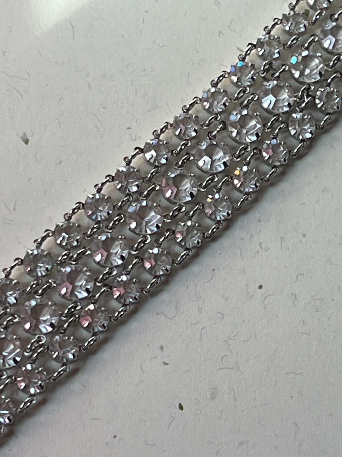Vintage Beautiful Triple Strand Clear Round Prongset Rhinestones Silvertone Even