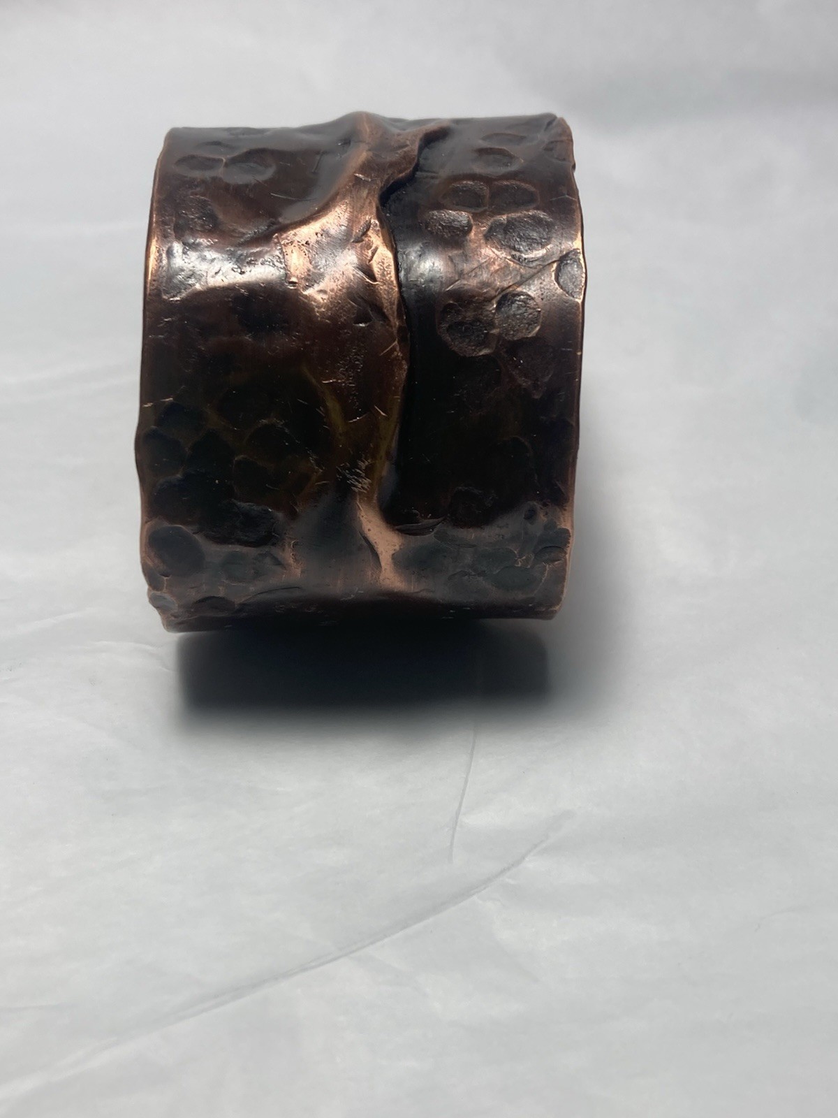 Unique Rustic Ridge wide air-chased Hammered copper metal cuff , size 6 1/2
