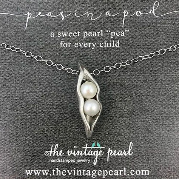 “Peas in a Pod” Pearl and Pewter Necklace. Made in USA