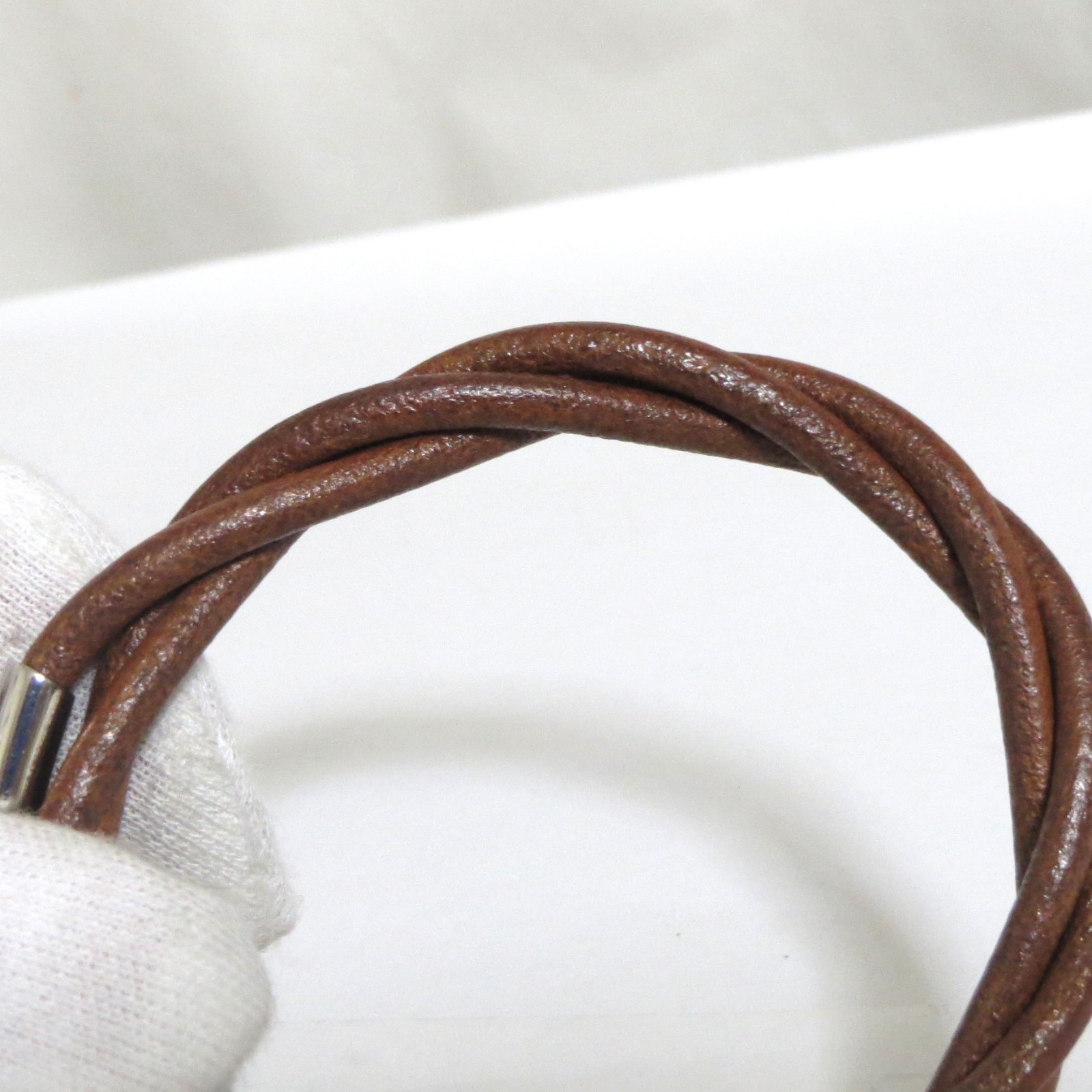 Authentic HERMES Tornado Bangle Bracelet Brown Leather 17.3cm/6.8″ in Box