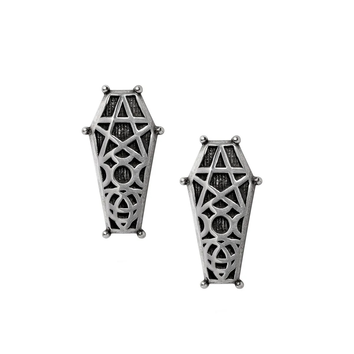 Dark Coffin Pentagram Casket Stud Earrings