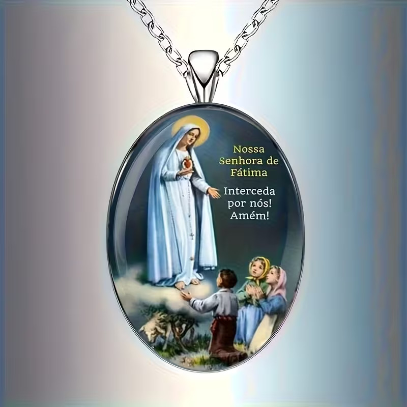 Exquisite 2D design Oval-shaped necklace Our Lady Fatima with gift box