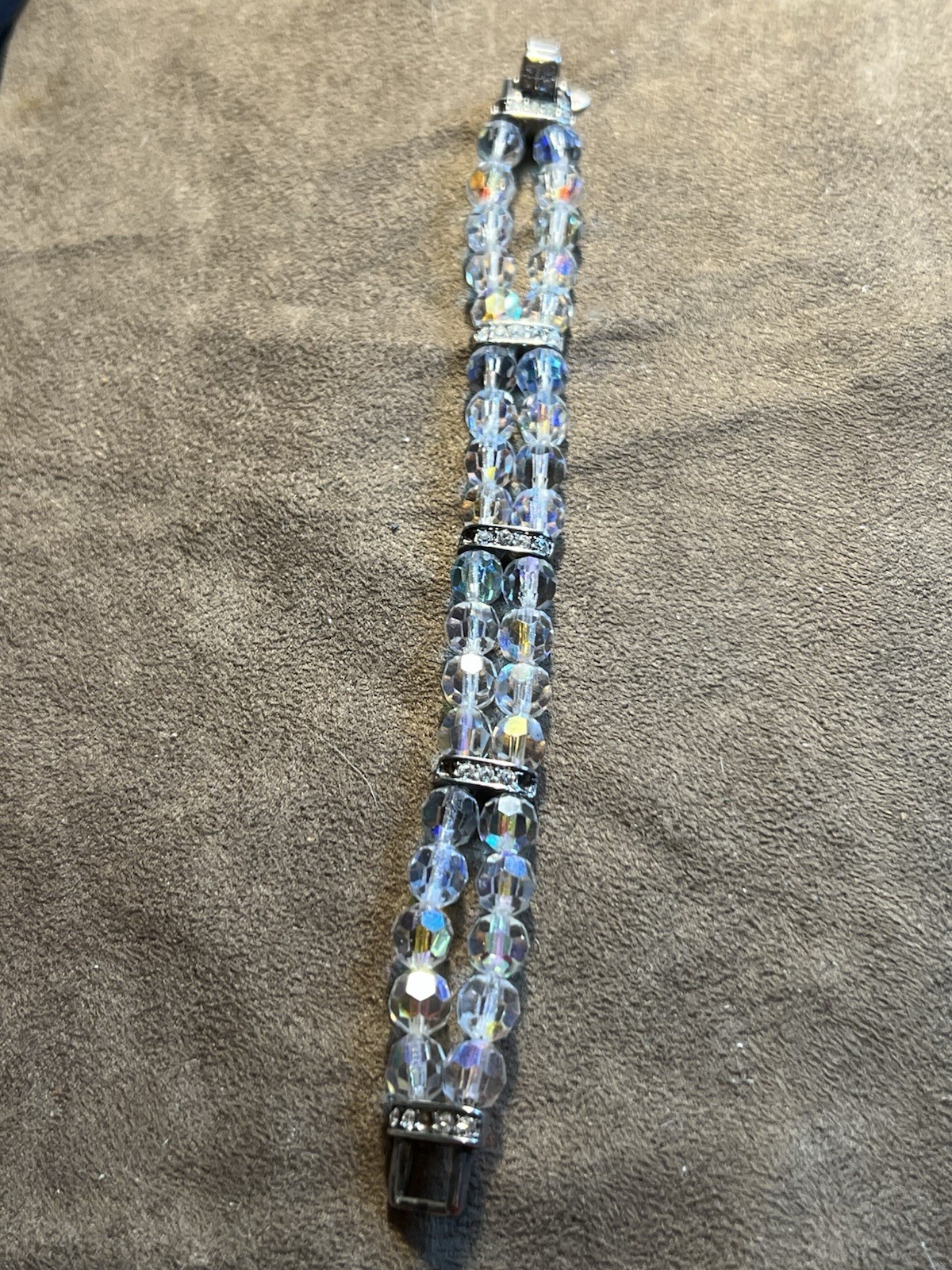 Oksana Silver Tone Costume Bracelet Clear Crystals 7” See Description