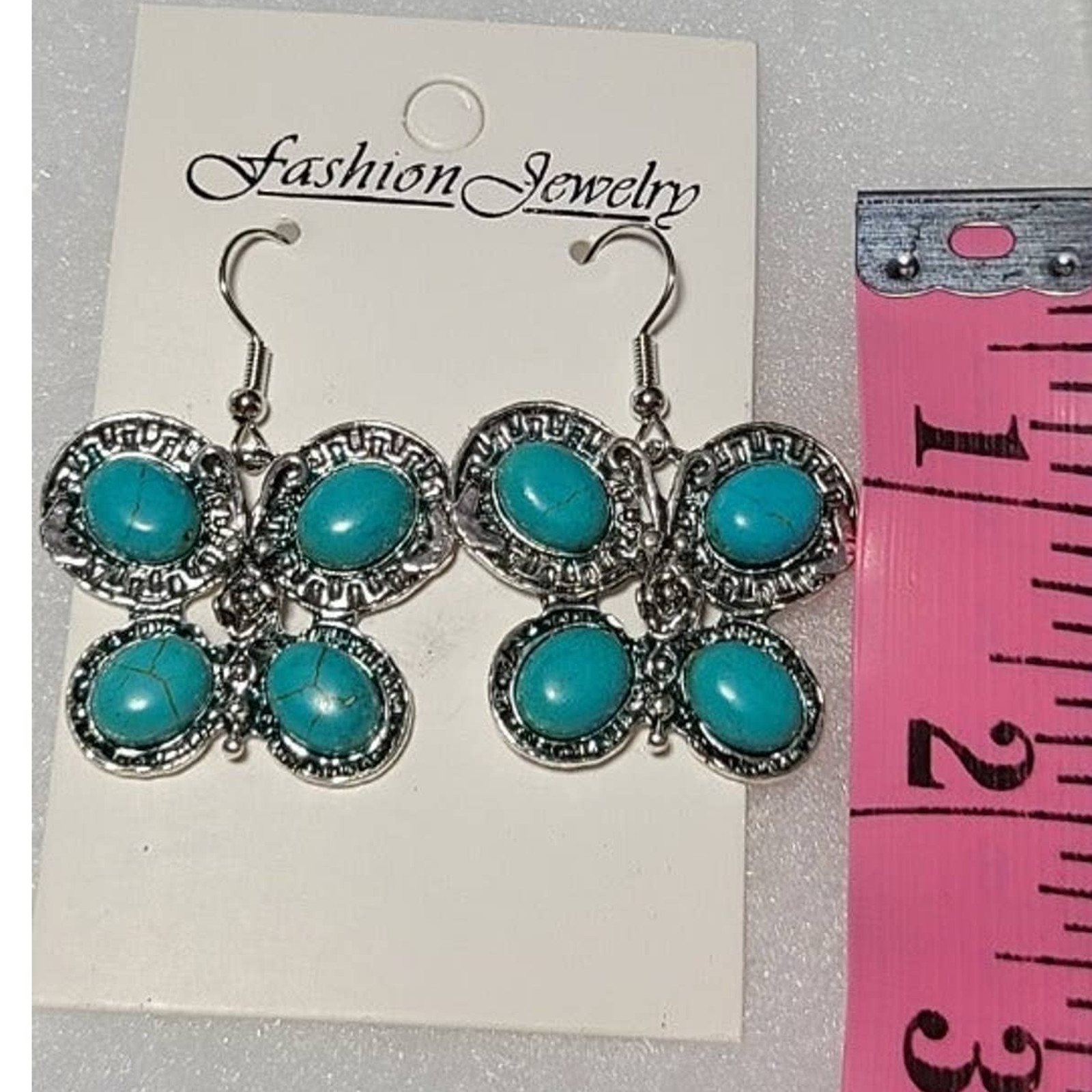 Silver Turquoise Stone Butterfly Dangle Drop Fashion Earrings
