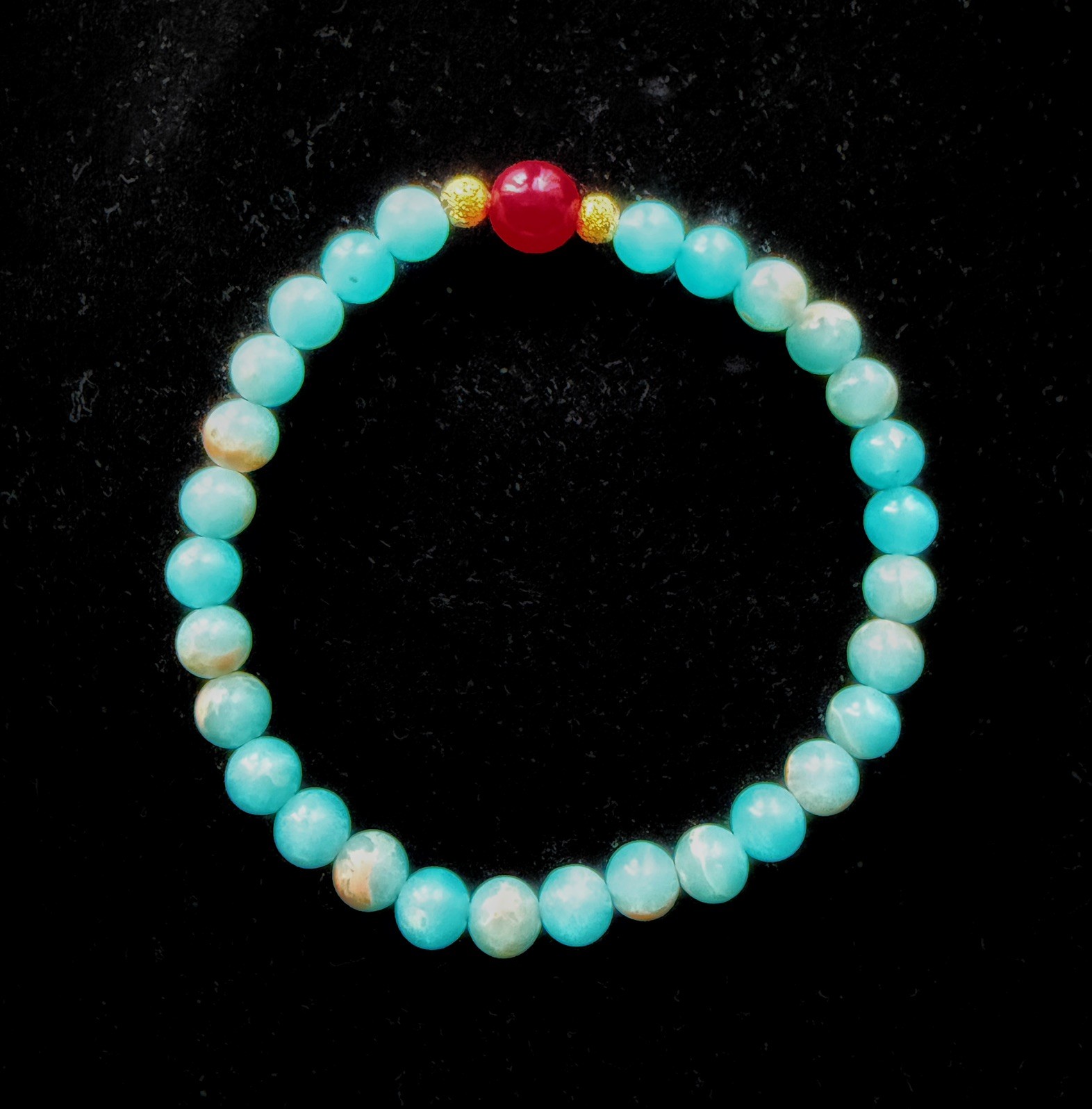 8mm Ruby & Australian Blue Jasper Beaded Stretch Bracelet – About 8″