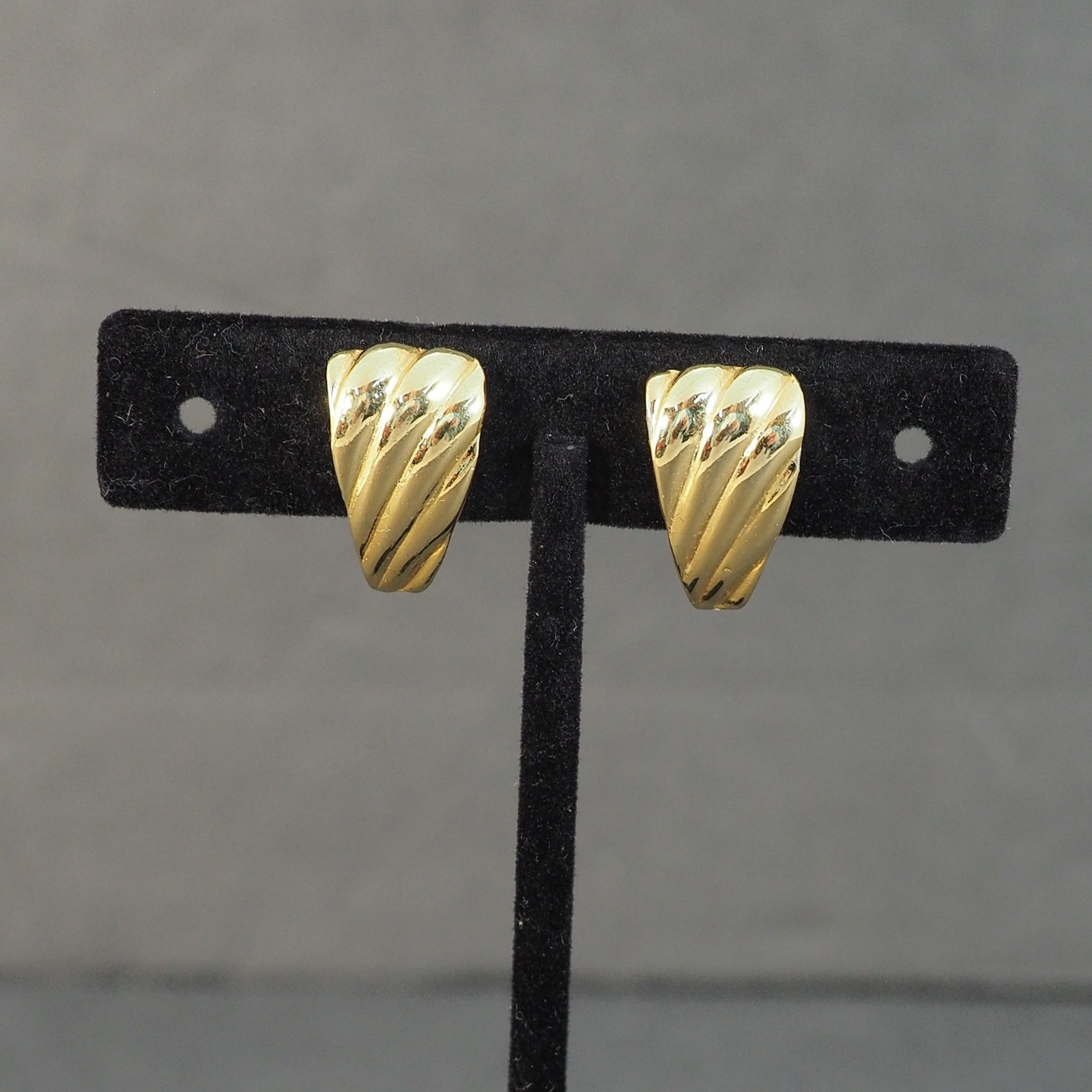Coro Clip On Earrings Hoop Shrimp Gold Tone Ribbed Textured VTG Signed Estate