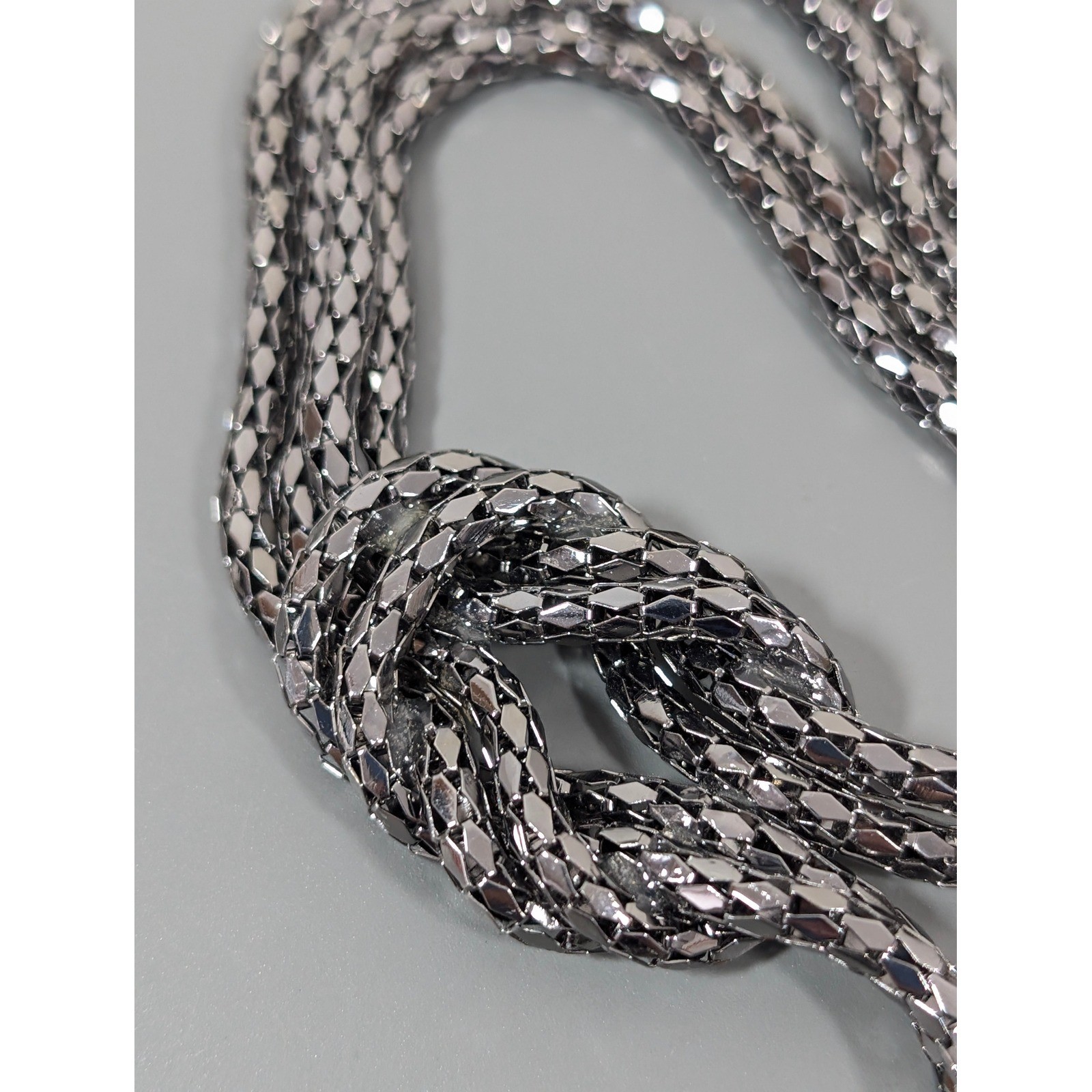 Double Gunmetal Gray Chain Necklace 26″ Layered Knot Minimalist Statement