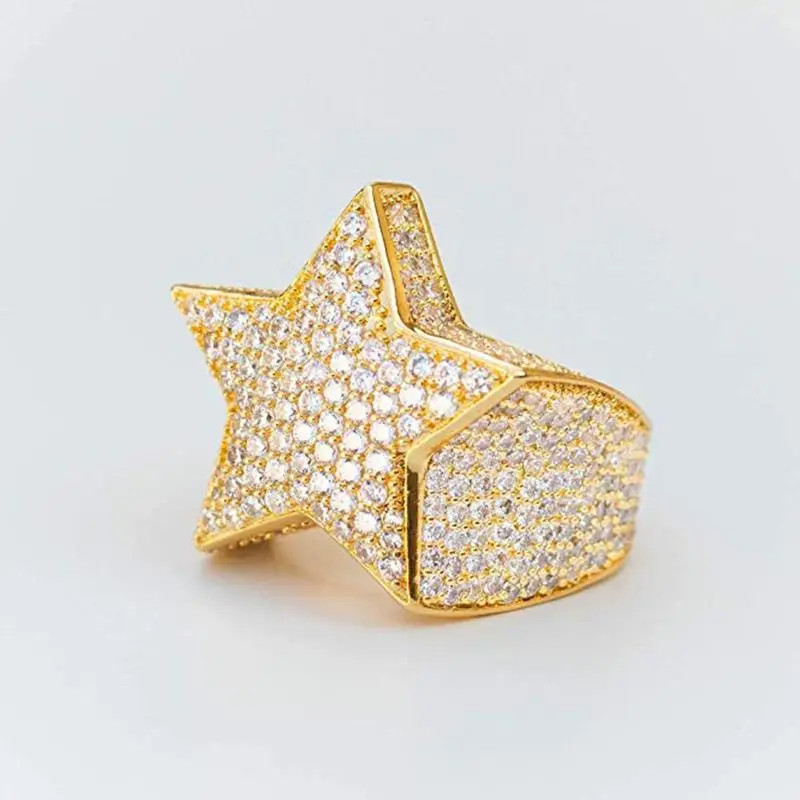 Star Ring Five Point Rhinestone Pave Setting Hip Hop Unisex Party Jewelry