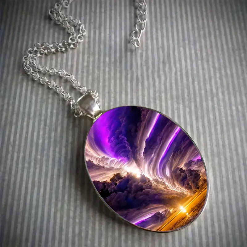 Beauty Oval Necklace Jewelry Vintage Silvery Beach Pendant D