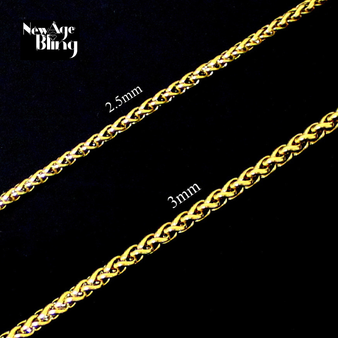 Stainless Steel Keel Wheat Braided Gold Plated Chain Necklace Men Women 16″-24″