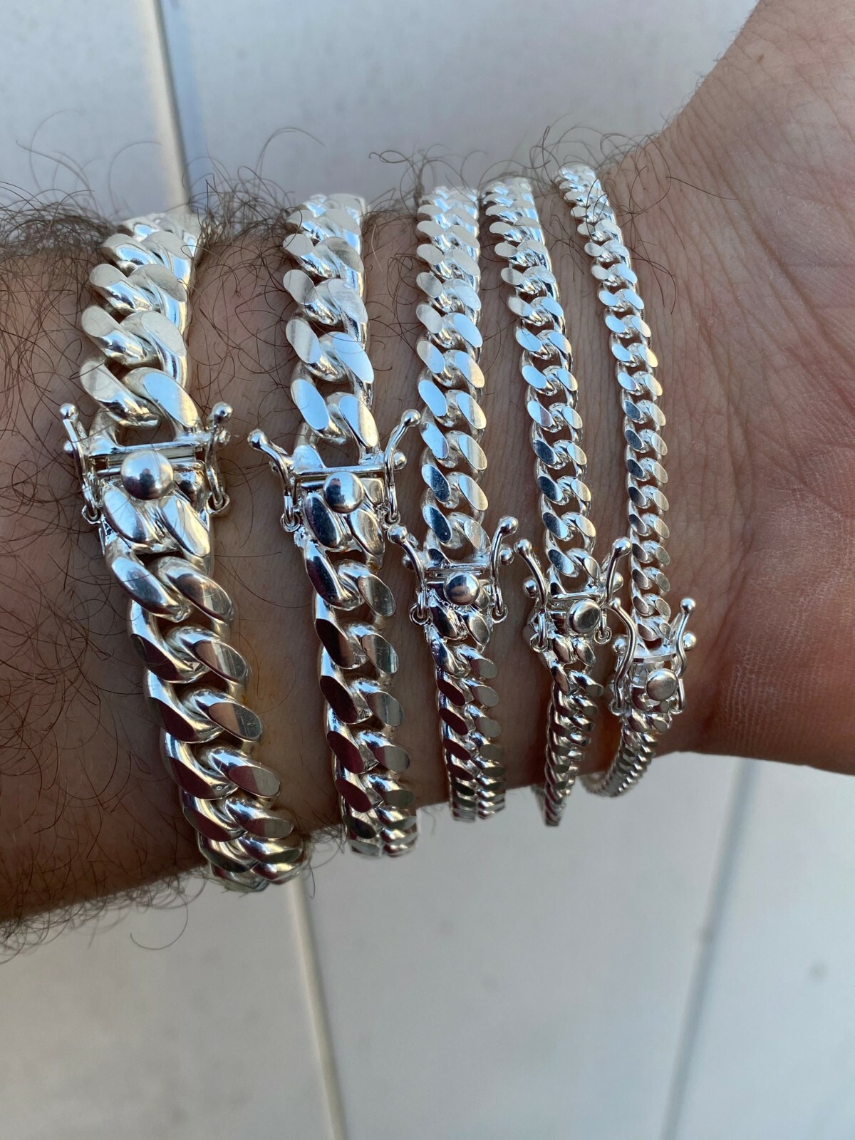 Real Miami Cuban Link Bracelet Solid 925 Sterling Silver Box Clasp ITALY 4-10mm